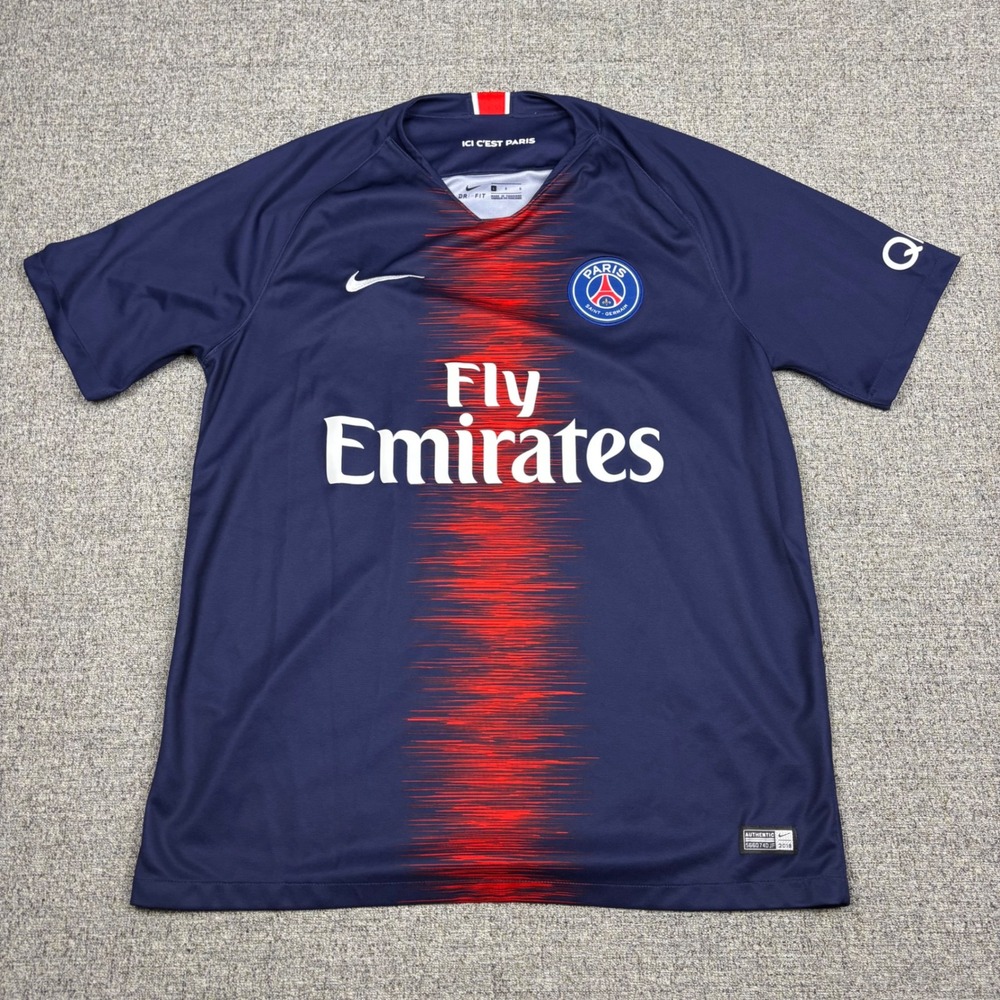 Paris Saint-Germain Nike Jersey Mens L Navy Ligue 1 Soccer 894432-411 Home 18/19